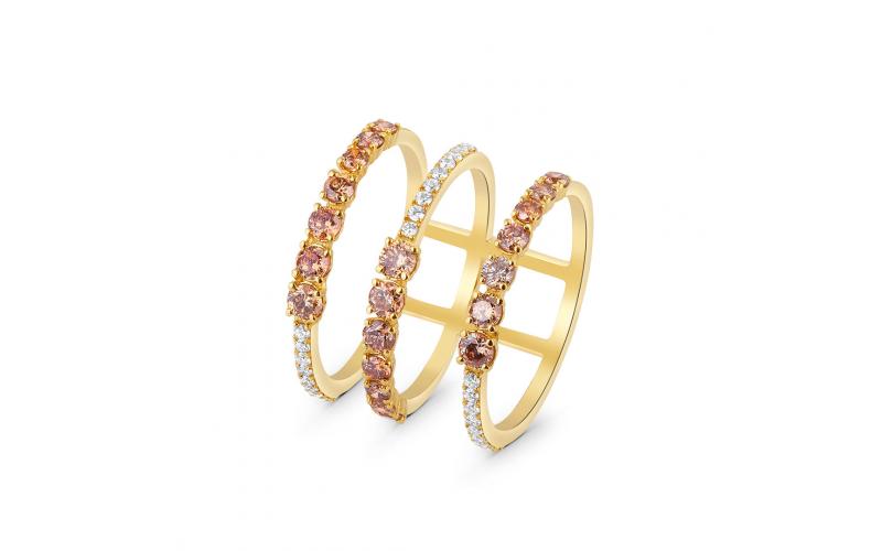 Three-in-one Stacked Ring in White and Brown Diamonds