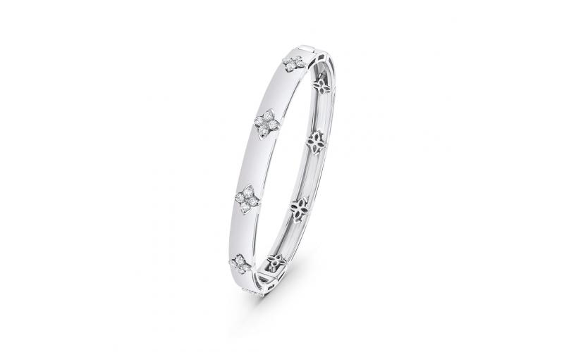 Solid Bangle with White Diamond Clusters