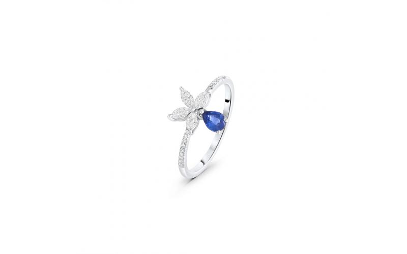 Dainty Floral Ring with Pear-Shaped Sapphire