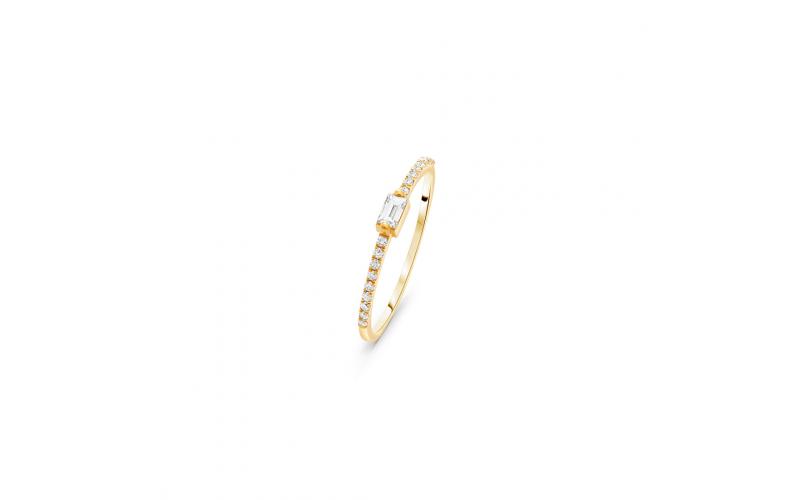 Dainty Ring with Center White Diamond Baguette Stone