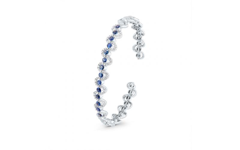Wavy White Gold Bangle with Sapphires and White Diamonds