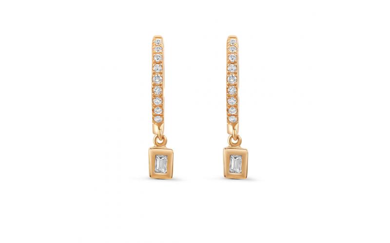 Dangling Huggies in Baguette Diamonds