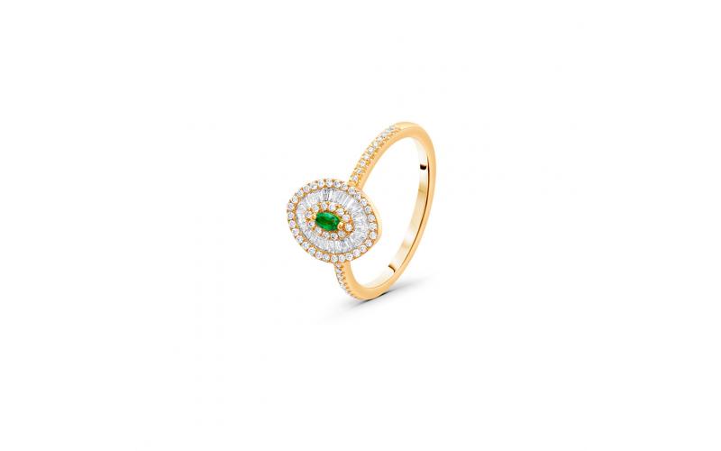 Marquise-Shaped Ring with Emerald Center