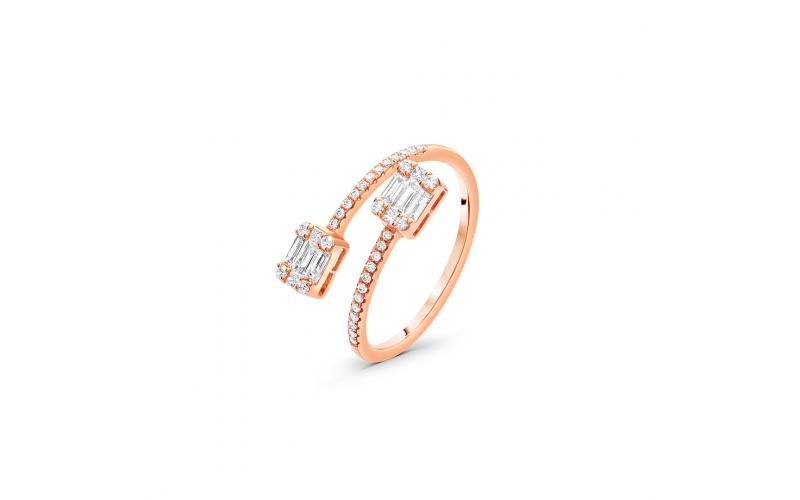 Double Square Open Ring with White Diamonds