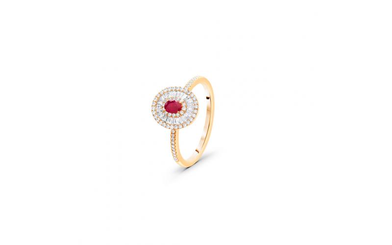 Oval-Shaped Ring with Ruby Center