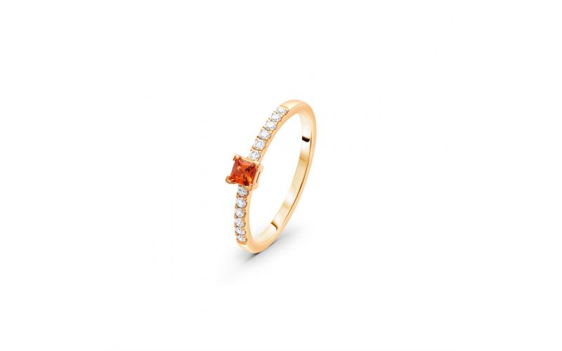 Dainty Ring with Princess-Cut Orange Sapphire Stone