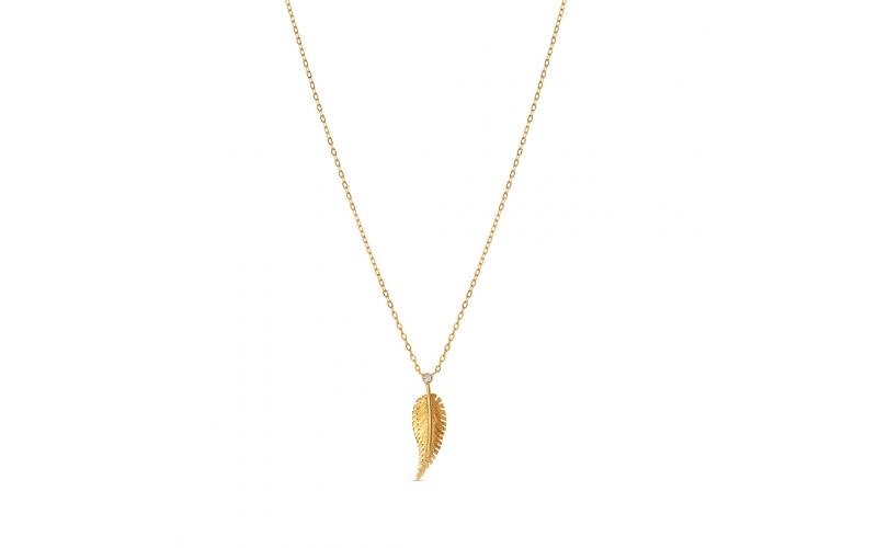 Feather Pendant with White Diamonds