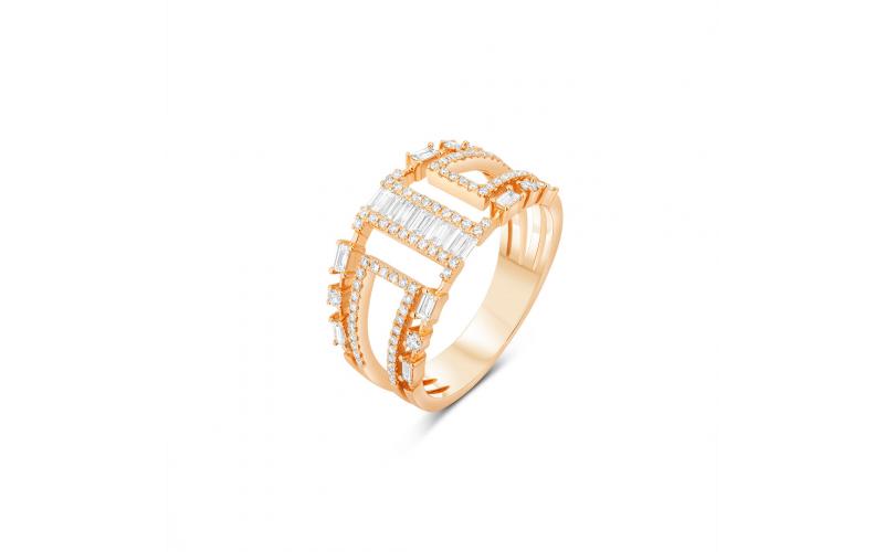 Cut-Out Ring with Baguette and Round Diamonds