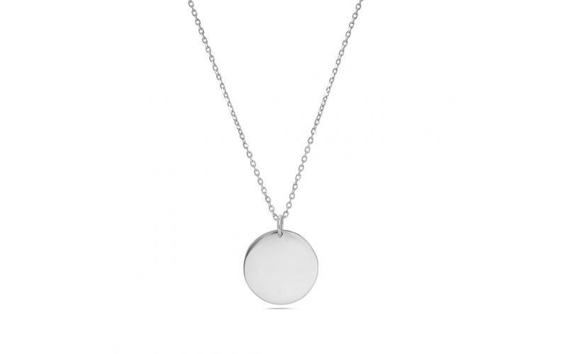 Engravable Round Coin Pendant in White Gold