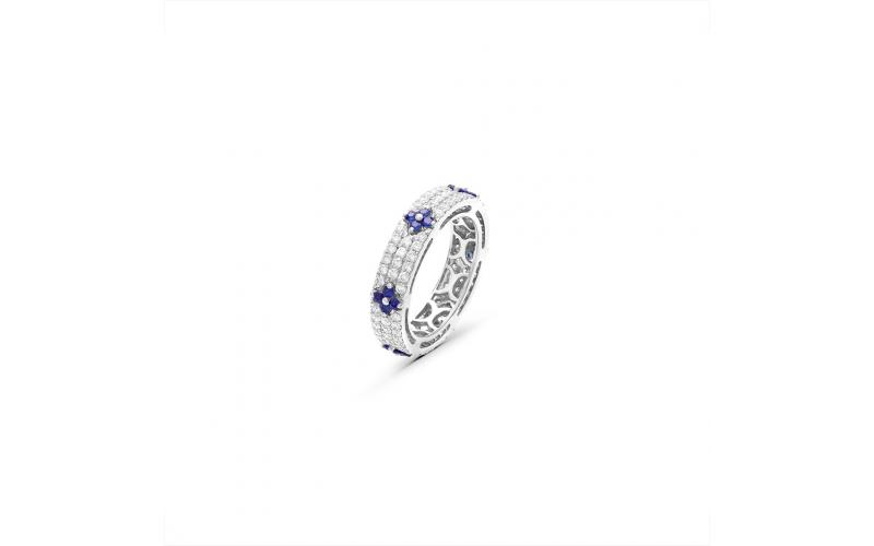 Half White Diamond and Sapphire Cluster Ring