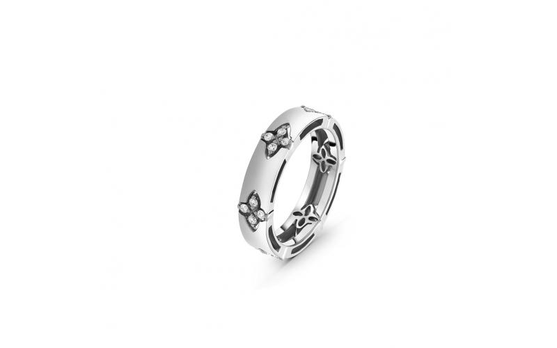 Half White Diamond Cluster Ring in White Gold