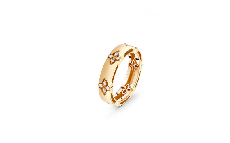 Half White Diamond Cluster Ring in Yellow Gold