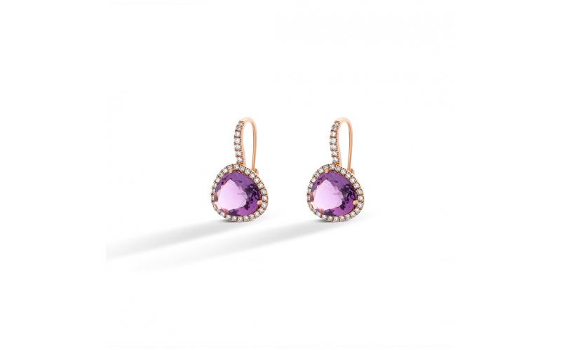 Amethyst Earring in Rose Gold and White Diamonds