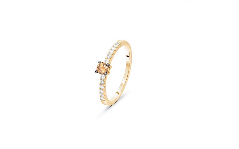 Dainty Stackable Ring with a Brown Diamond Center