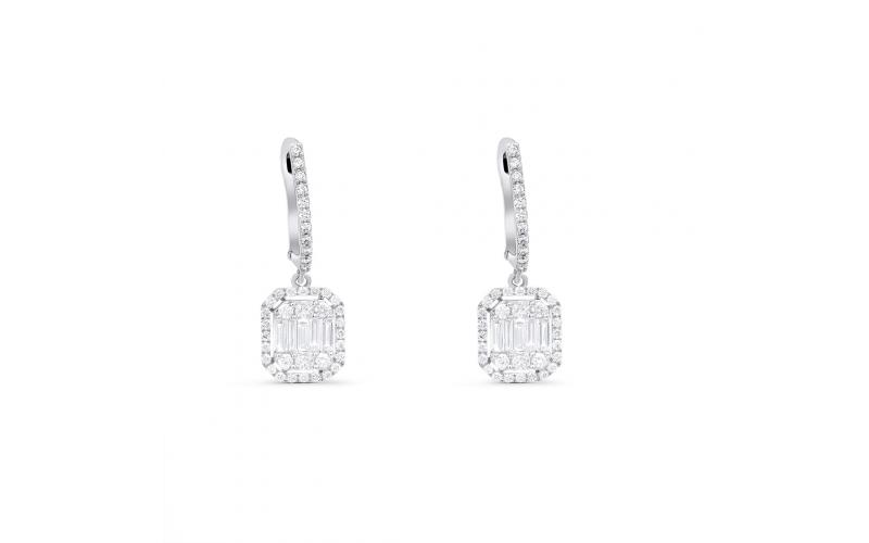 Square Earrings with White Diamonds