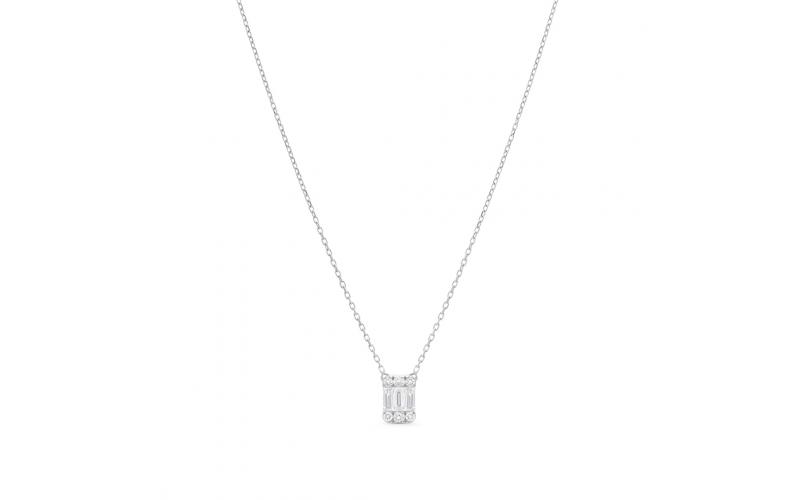 Square Invisible Setting Pendant with White Diamonds