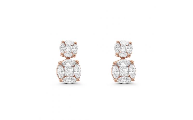 Rounded Double Earrings with White Diamonds