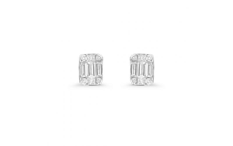 Square Invisible Setting Earrings with White Diamonds