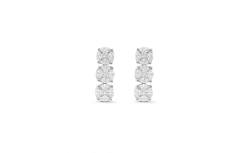 Three-layered Round Earrings in White Gold