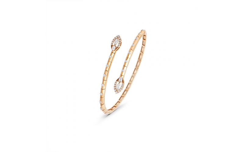 White Diamond & Yellow Gold Open Bangle
