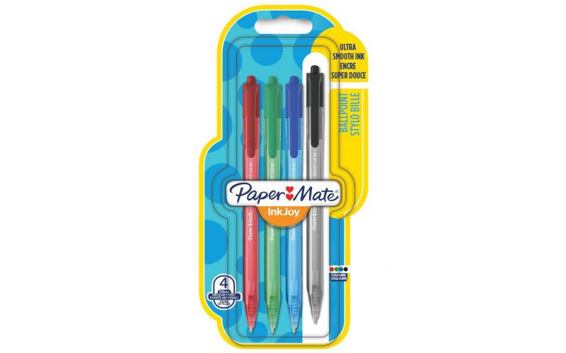 Paper Mate InkJoy Retractable Ballpoint Pen with 1.0 mm Medium Tip - Assorted Standard Colours, Pack of 4