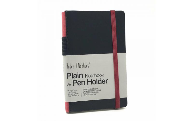Notes & Dabbles Flynn Grey Hard Cover Plain Journal with Pen Holder - A6