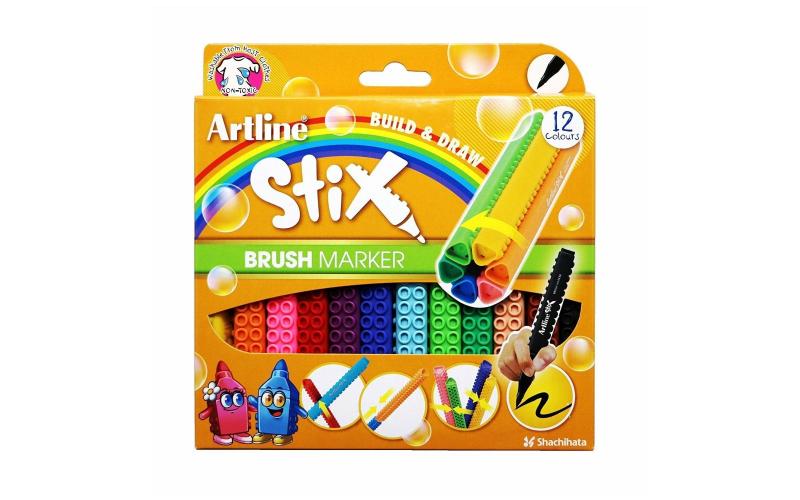 Artline Stix Build & Draw Brush Marker Set - Pack of 12