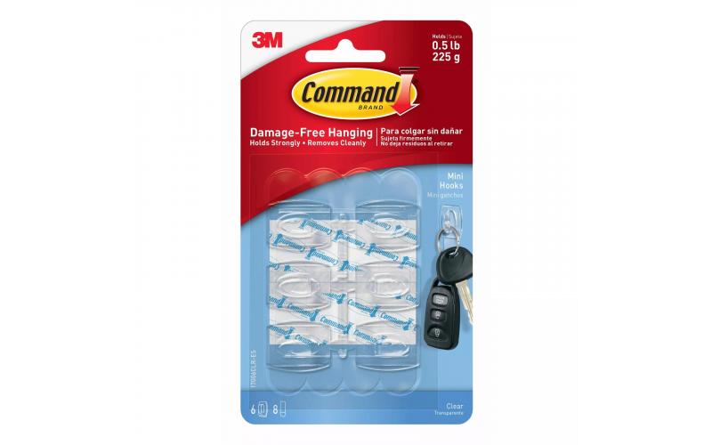 3M Transparent Mini Command 6 Hooks & 8 Strips Up to 225g