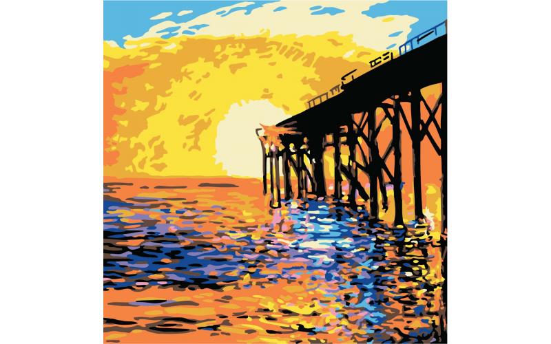 NEW Plaid Let\'s Paint By Numbers West Coast Pier On Printed Canvas 35x35 cm