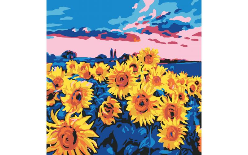 NEW Plaid Let\'s Paint By Numbers Sunflower Meadow On Printed Canvas 35x35 cm