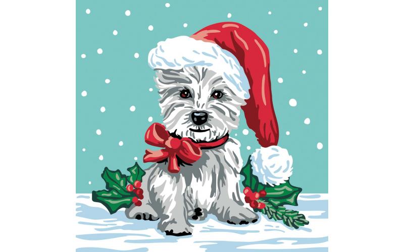 NEW Plaid Let\'s Paint By Numbers Christmas Terrier On Printed Canvas 35x35 cm