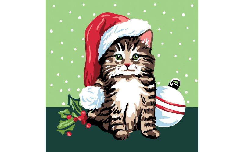 NEW Plaid Let\'s Paint By Numbers Christmas Kitten On Printed Canvas 35x35 cm