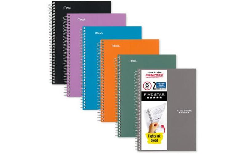 NEW Mead Five Star 2 Subject College Ruled Spiral Notebook 100 Sheets - A5